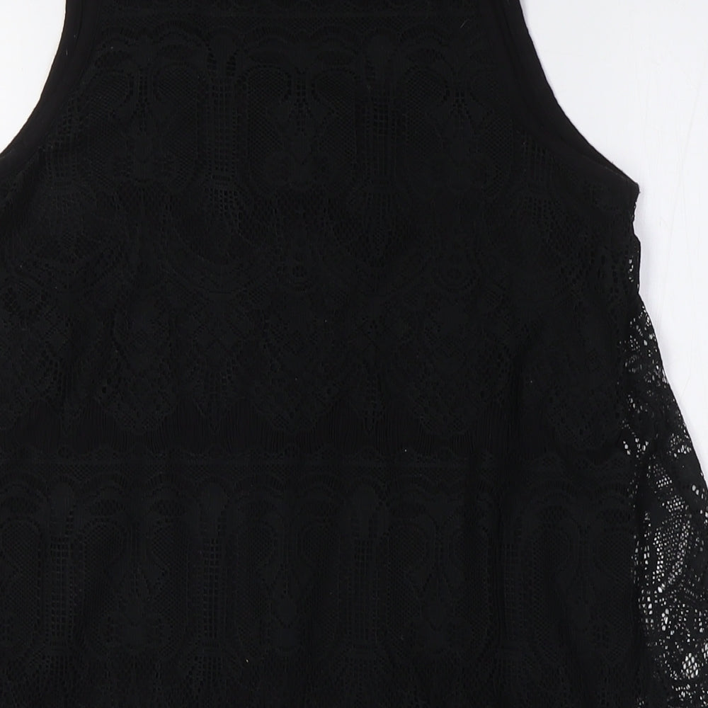 Topshop Womens Black Polyester A-Line Size 6 Scoop Neck - Lace Overlay