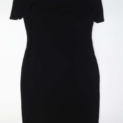 Dorothy Perkins Womens Black Polyester Pencil Dress Size 8 Boat Neck Zip
