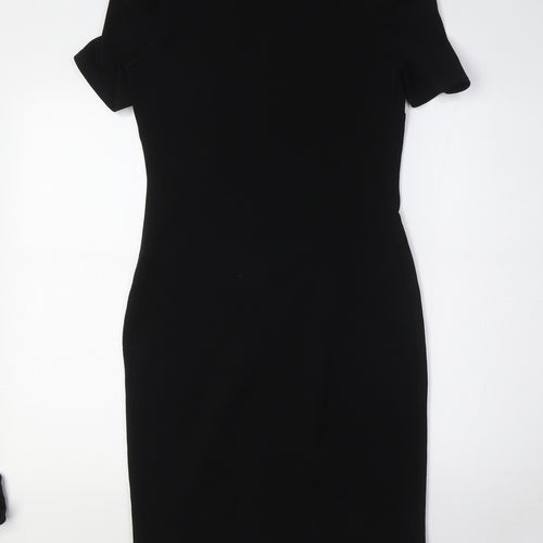 Dorothy Perkins Womens Black Polyester Pencil Dress Size 8 Boat Neck Zip