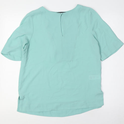 Marks and Spencer Womens Green Polyester Basic Button-Up Size 8 Round Neck