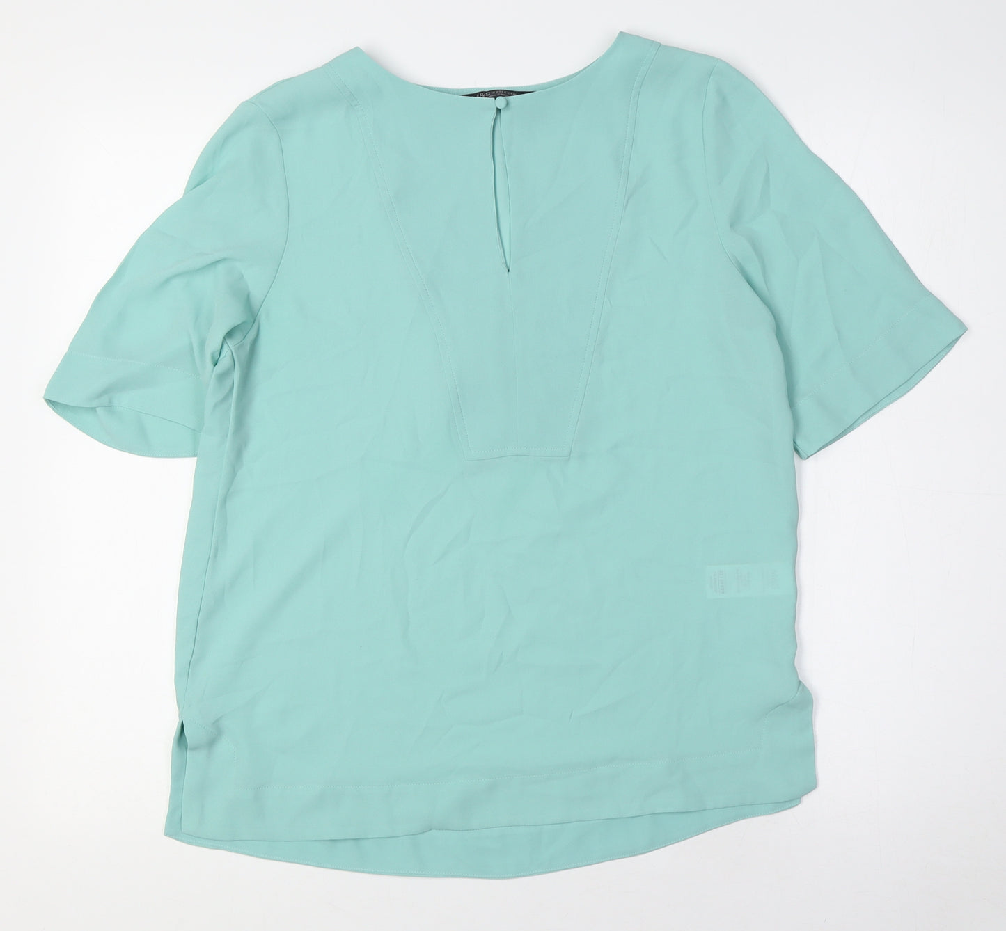 Marks and Spencer Womens Green Polyester Basic Button-Up Size 8 Round Neck
