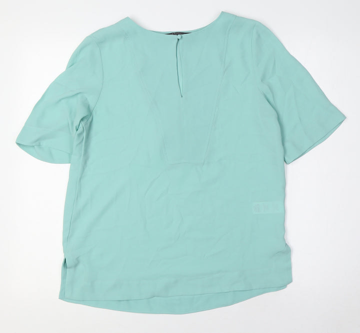 Marks and Spencer Womens Green Polyester Basic Button-Up Size 8 Round Neck