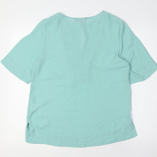 Marks and Spencer Womens Green Polyester Basic Button-Up Size 8 Round Neck