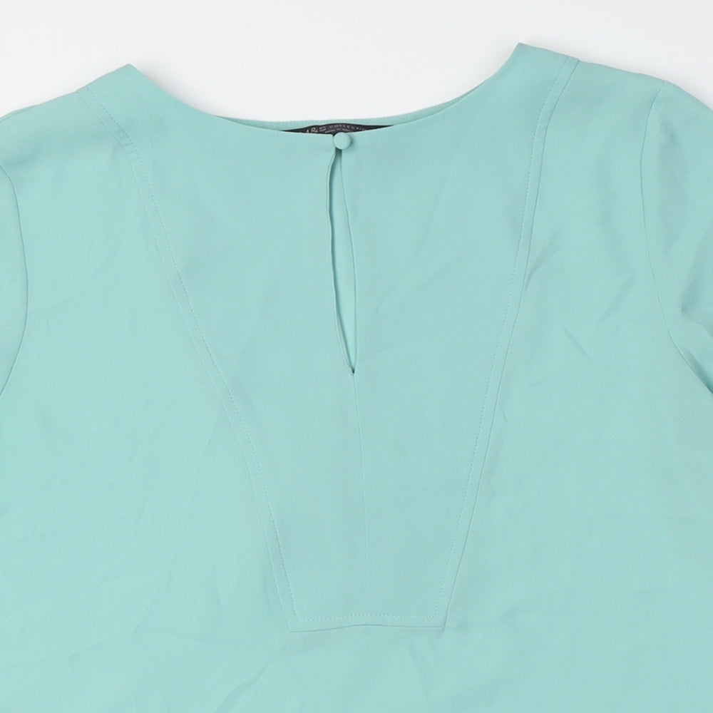 Marks and Spencer Womens Green Polyester Basic Button-Up Size 8 Round Neck