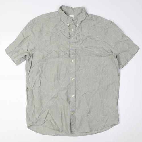 H&M Mens Green Cotton Button-Up Size M Collared Button - Button Down Collar