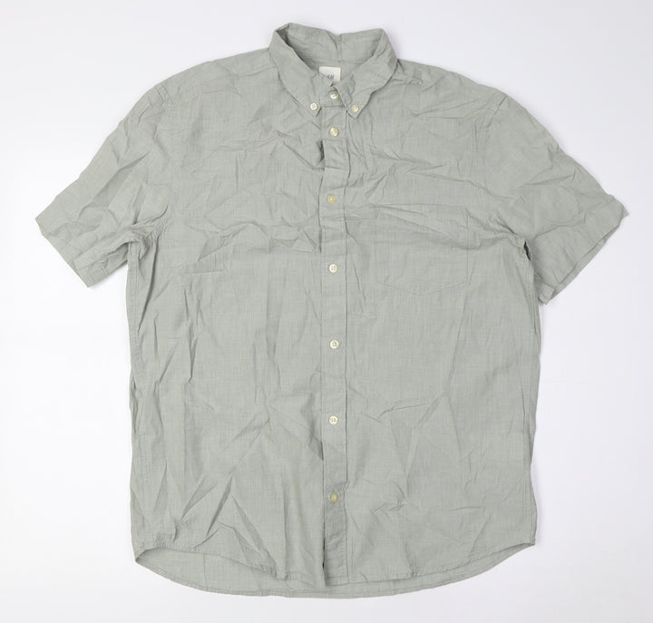 H&M Mens Green Cotton Button-Up Size M Collared Button - Button Down Collar