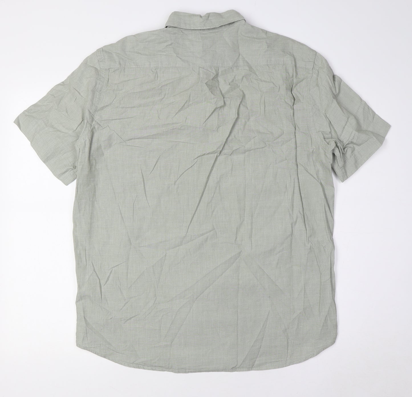 H&M Mens Green Cotton Button-Up Size M Collared Button - Button Down Collar
