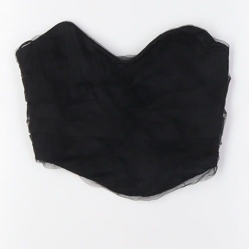 Zara Womens Black Viscose Cropped Button-Up Size S Off the Shoulder - Bodice