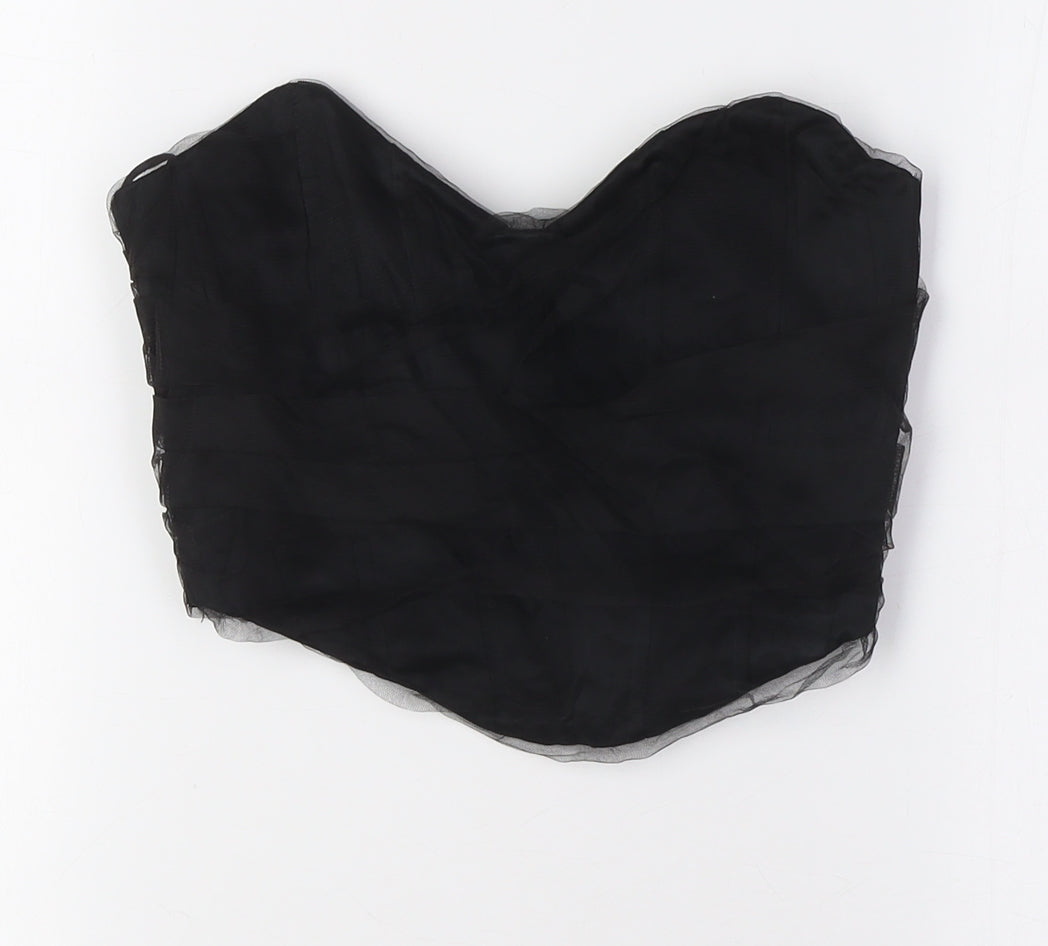 Zara Womens Black Viscose Cropped Button-Up Size S Off the Shoulder - Bodice