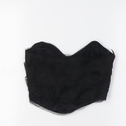 Zara Womens Black Viscose Cropped Button-Up Size S Off the Shoulder - Bodice