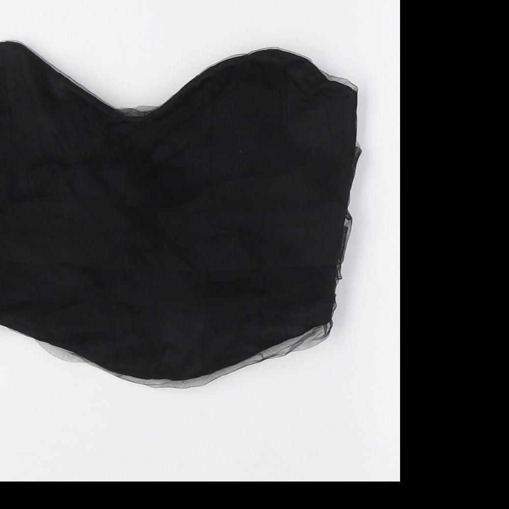 Zara Womens Black Viscose Cropped Button-Up Size S Off the Shoulder - Bodice