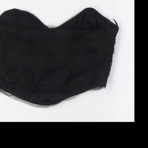 Zara Womens Black Viscose Cropped Button-Up Size S Off the Shoulder - Bodice