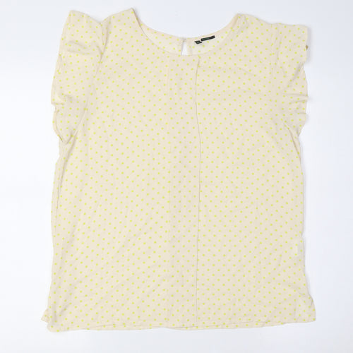 Benetton Womens Ivory Polka Dot Polyester Basic Button-Up Size M Round Neck