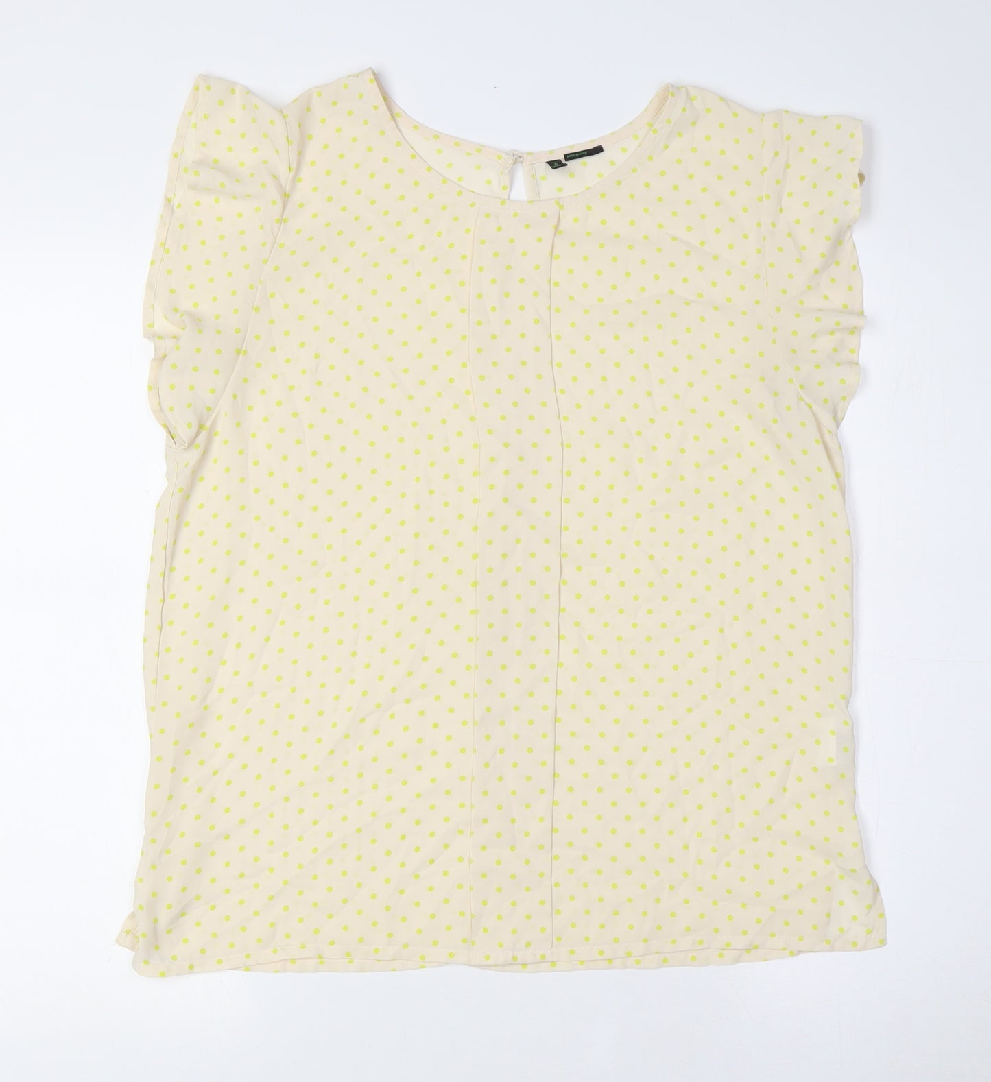 Benetton Womens Ivory Polka Dot Polyester Basic Button-Up Size M Round Neck