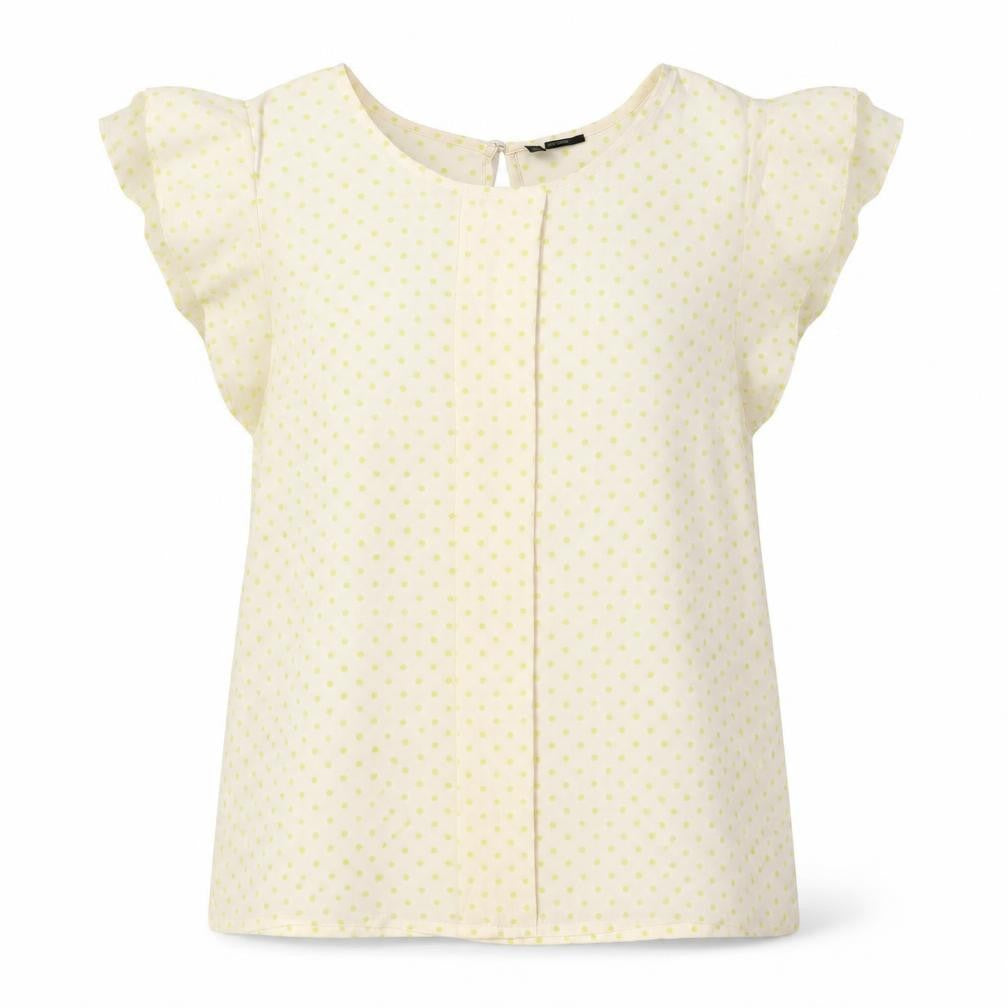 United Colors of Benetton Womens Ivory Polka Dot Polyester Basic Button-Up Size M Round Neck
