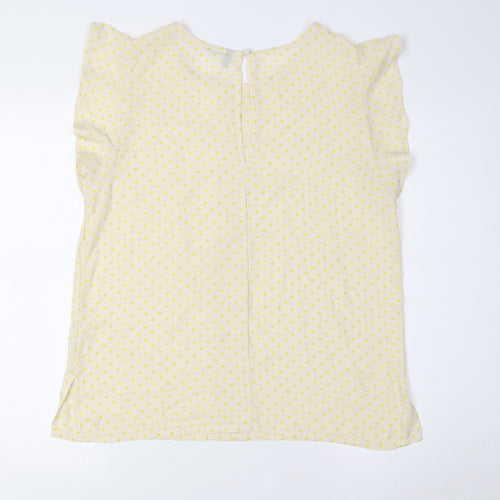 Benetton Womens Ivory Polka Dot Polyester Basic Button-Up Size M Round Neck