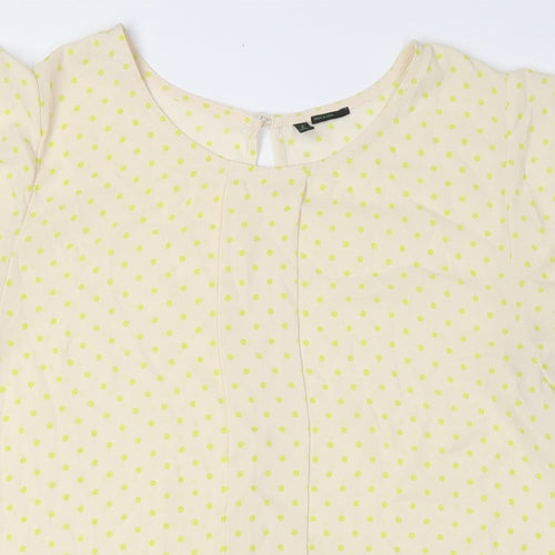 Benetton Womens Ivory Polka Dot Polyester Basic Button-Up Size M Round Neck
