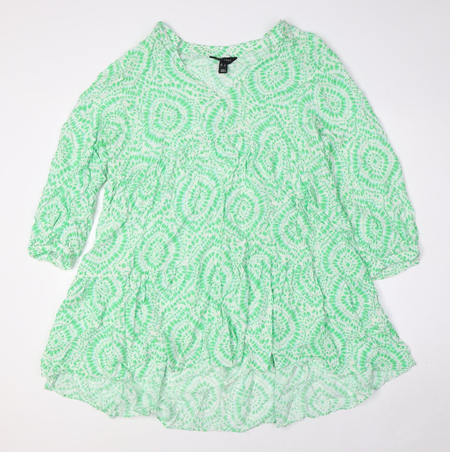 New Look Womens Green Viscose A-Line Size 16 V-Neck Button
