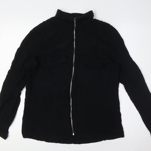 Zara Womens Black Polyester Basic Button-Up Size S Collared - Breast Pockets