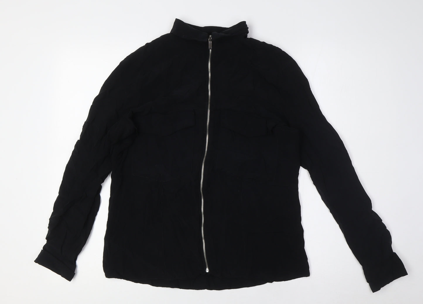 Zara Womens Black Polyester Basic Button-Up Size S Collared - Breast Pockets