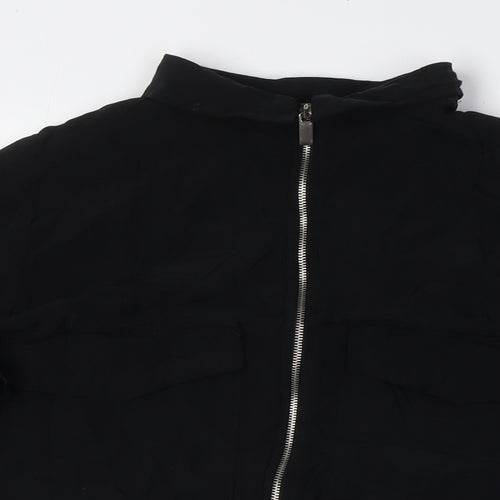 Zara Womens Black Polyester Basic Button-Up Size S Collared - Breast Pockets