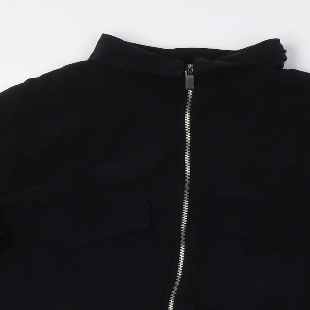 Zara Womens Black Polyester Basic Button-Up Size S Collared - Breast Pockets