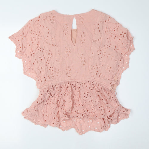 River Island Womens Pink Viscose Basic Blouse Size 8 Scoop Neck - Broderie Anglaise