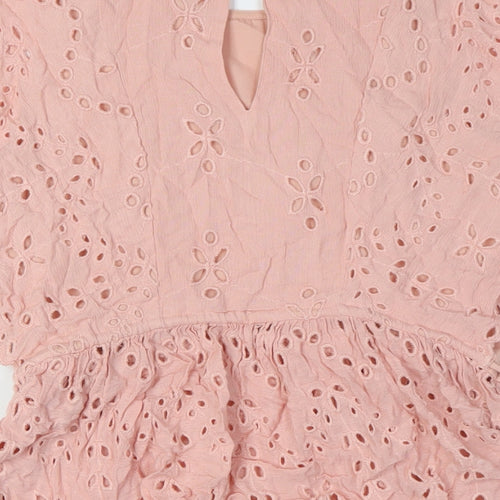 River Island Womens Pink Viscose Basic Blouse Size 8 Scoop Neck - Broderie Anglaise