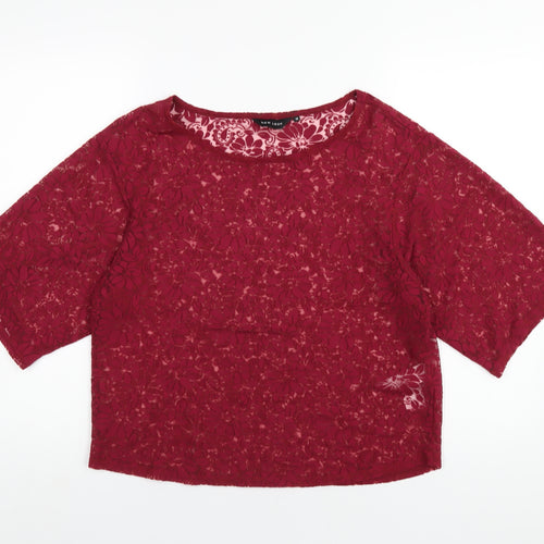 New Look Womens Red Floral Viscose Basic T-Shirt Size 14 Round Neck