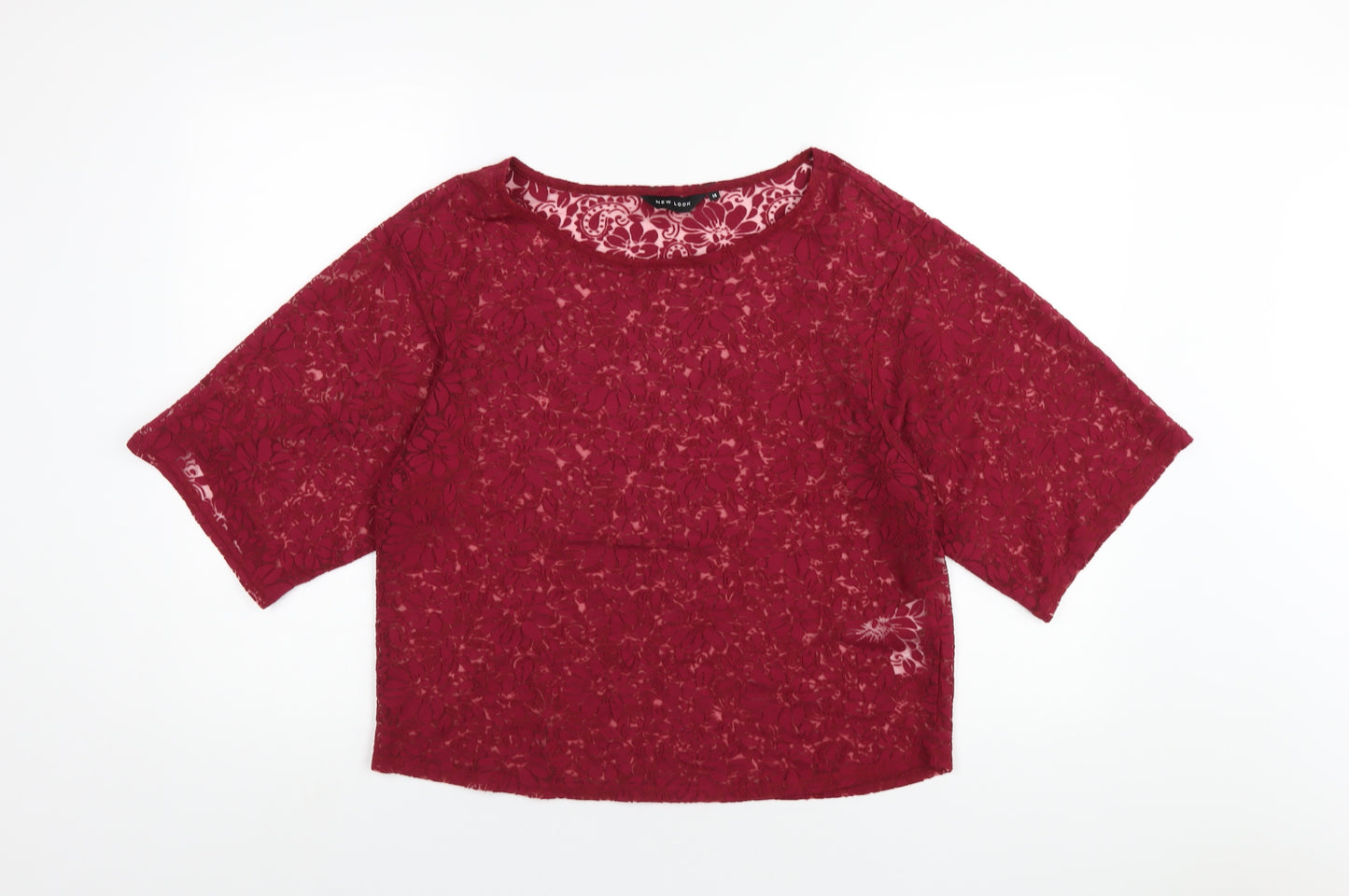 New Look Womens Red Floral Viscose Basic T-Shirt Size 14 Round Neck
