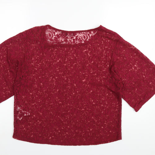 New Look Womens Red Floral Viscose Basic T-Shirt Size 14 Round Neck