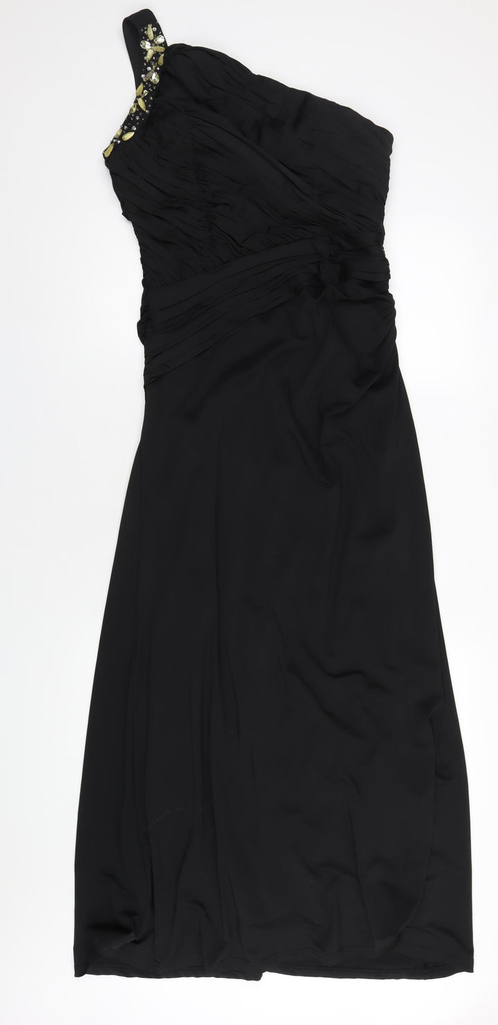 Quiz Womens Black Polyester Maxi Size 16 One Shoulder Zip