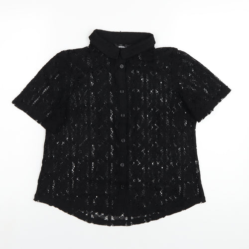 Golddigga Womens Black Polyester Basic Button-Up Size 10 Collared