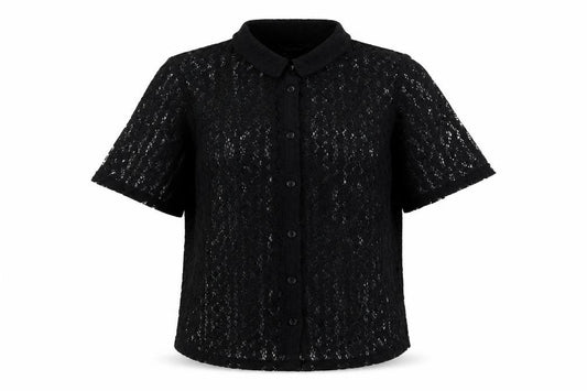 Front view of Golddigga women’s black polyester basic button-up, size UK 10, collared