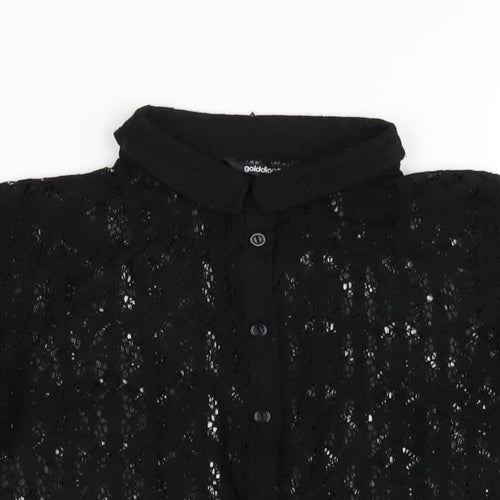 Golddigga Womens Black Polyester Basic Button-Up Size 10 Collared