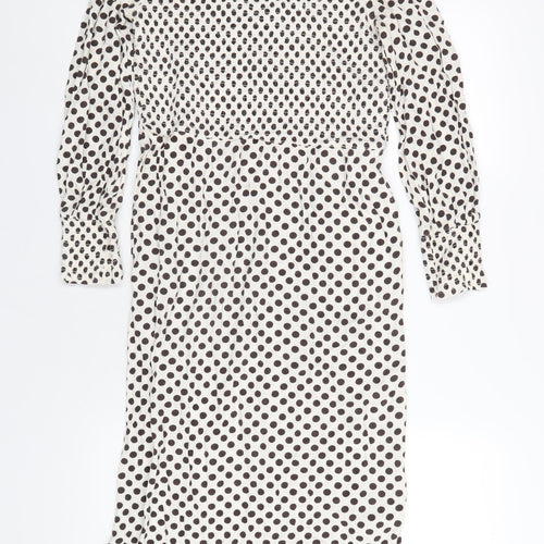 NEXT Womens Ivory Polka Dot Viscose A-Line Size 8 Boat Neck Button