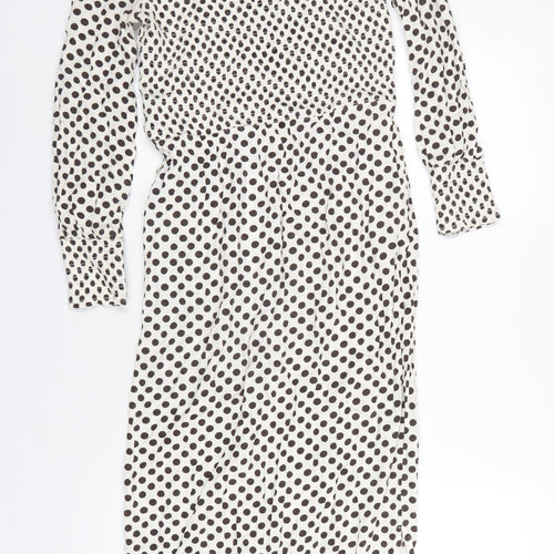 NEXT Womens Ivory Polka Dot Viscose A-Line Size 8 Boat Neck Button