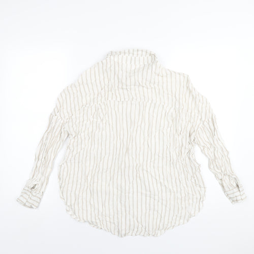 Boohoo Womens Ivory Striped Viscose Basic Button-Up Size 8 Collared