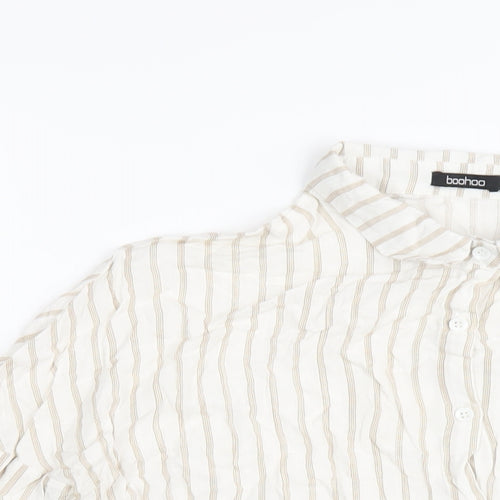 Boohoo Womens Ivory Striped Viscose Basic Button-Up Size 8 Collared
