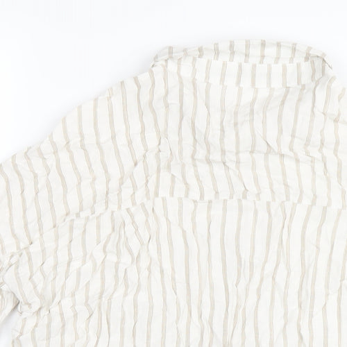 Boohoo Womens Ivory Striped Viscose Basic Button-Up Size 8 Collared