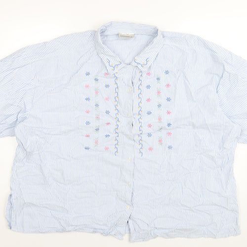 essence Womens Blue Striped Cotton Basic Button-Up Size 30 Collared