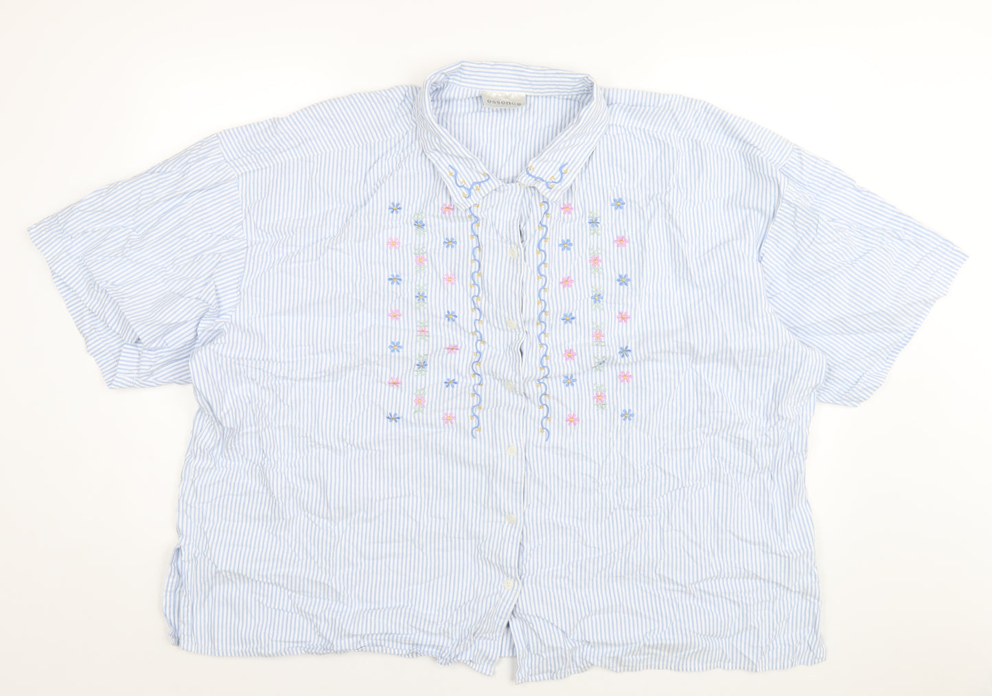 essence Womens Blue Striped Cotton Basic Button-Up Size 30 Collared