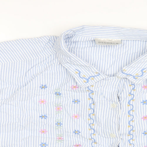 essence Womens Blue Striped Cotton Basic Button-Up Size 30 Collared