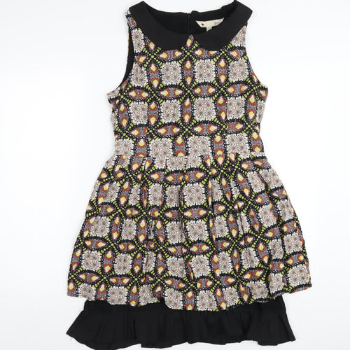 Yumi Womens Multicoloured Geometric Polyester A-Line Size 12 Round Neck Zip