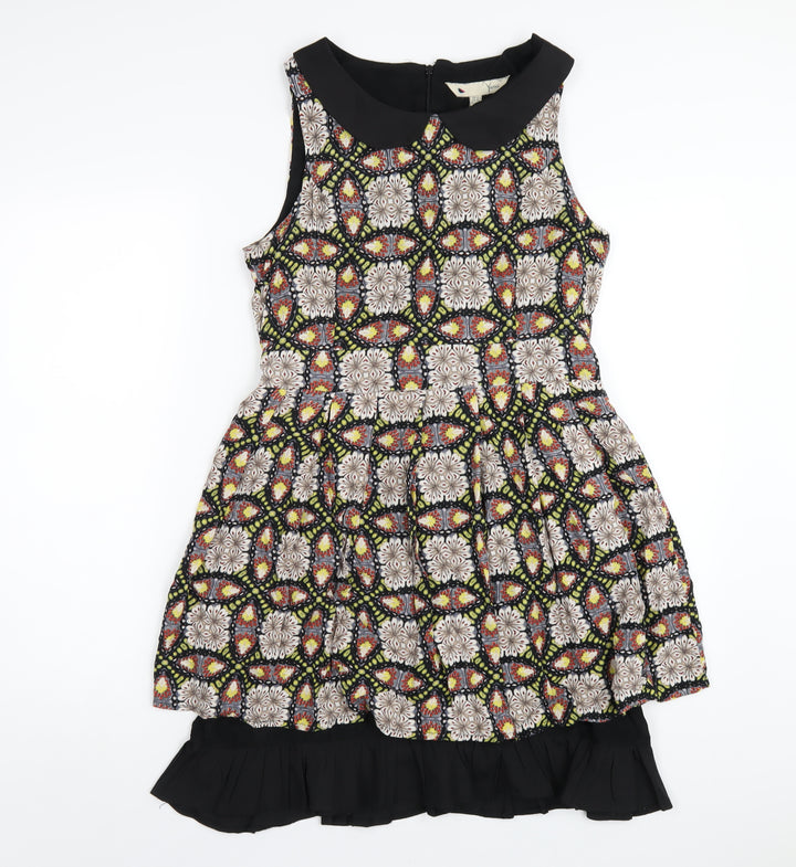 Yumi Womens Multicoloured Geometric Polyester A-Line Size 12 Round Neck Zip