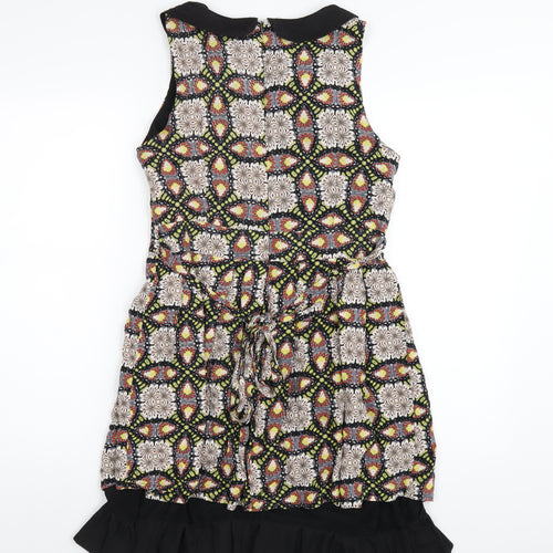 Yumi Womens Multicoloured Geometric Polyester A-Line Size 12 Round Neck Zip