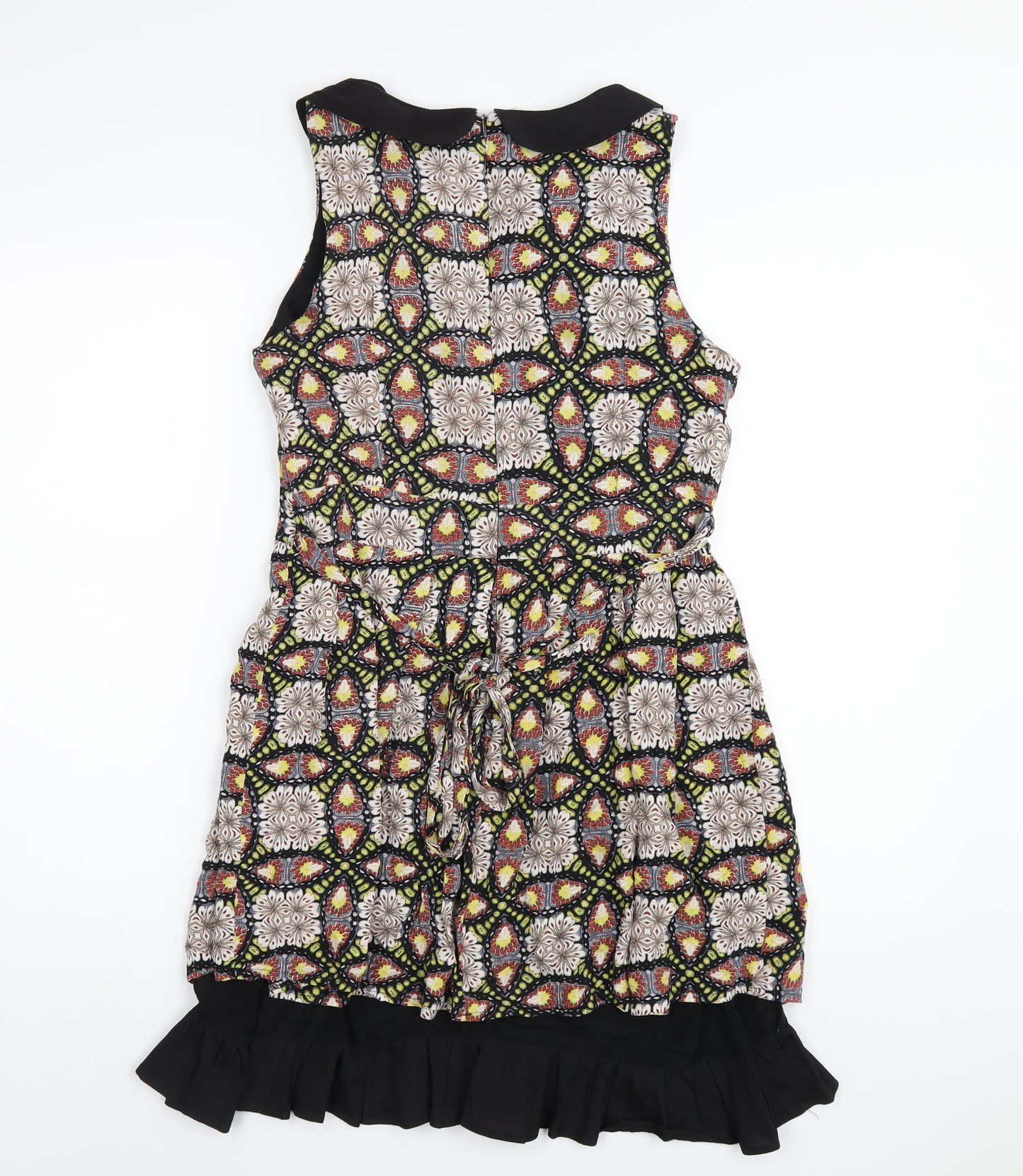 Yumi Womens Multicoloured Geometric Polyester A-Line Size 12 Round Neck Zip