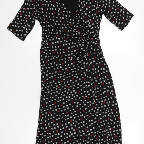 Marks and Spencer Womens Black Polka Dot Viscose A-Line Size 12 V-Neck Pullover