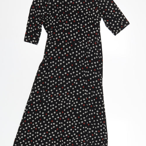 Marks and Spencer Womens Black Polka Dot Viscose A-Line Size 12 V-Neck Pullover
