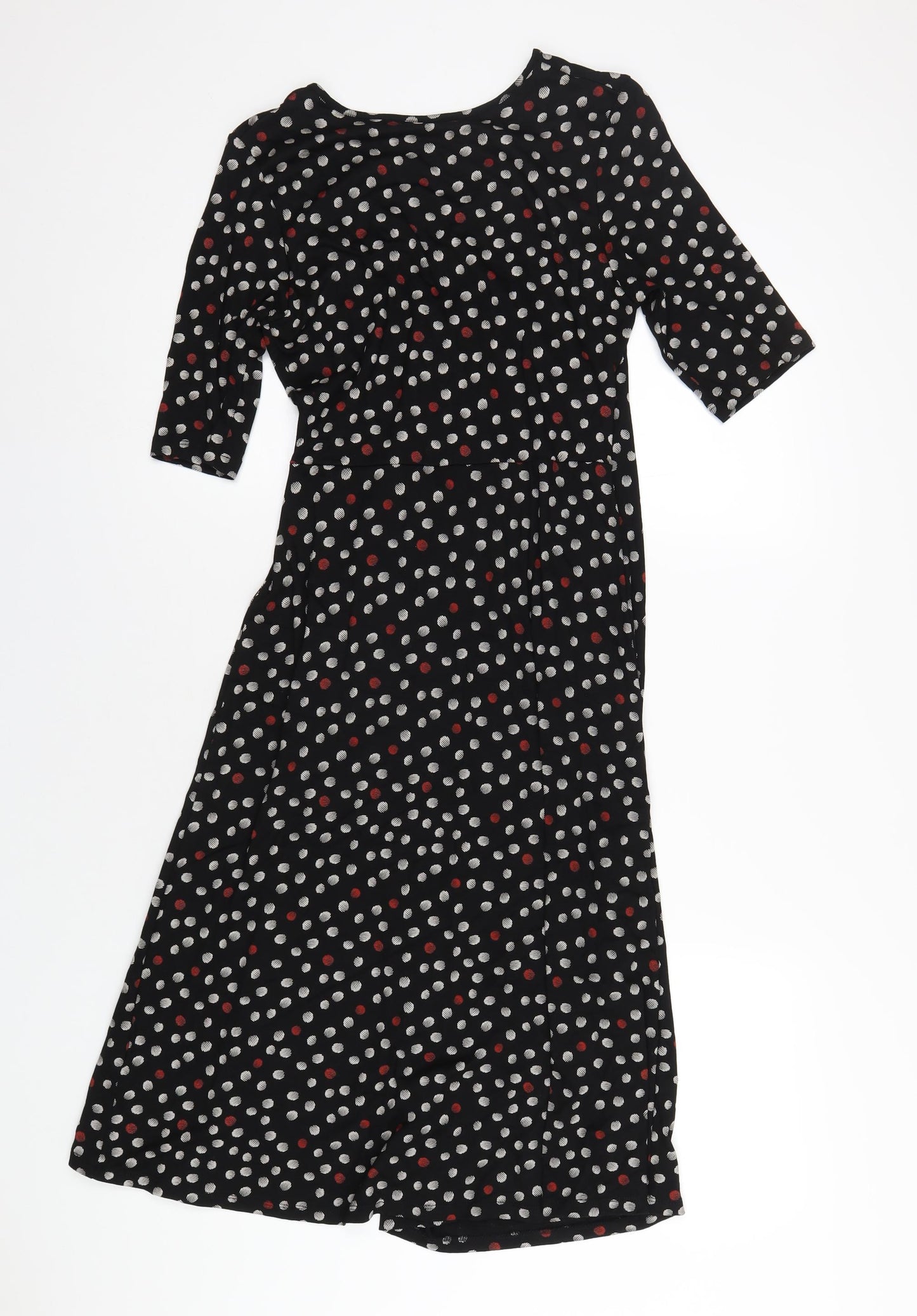 Marks and Spencer Womens Black Polka Dot Viscose A-Line Size 12 V-Neck Pullover